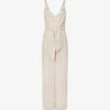 Reiss Scarlet Metallic-embroidery Woven Jumpsuit -VogueVibe Store R04082333 IVORY M