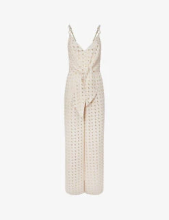 Reiss Scarlet Metallic-embroidery Woven Jumpsuit