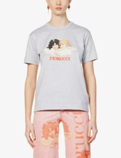 FIORUCCI Angels Graphic-print Organic Cotton-jersey T-shirt 9 FIORUCCI Angels Graphic-print Organic Cotton-jersey T-shirt -VogueVibe Store R04083438 GREY ALT02
