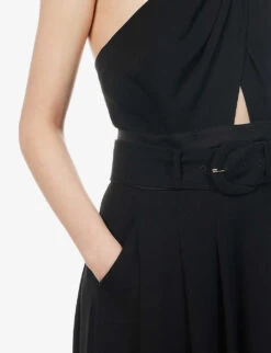 ME AND EM Halter Neck Wide-leg Recycled-polyester Jumpsuit 11 ME AND EM Halter Neck Wide-leg Recycled-polyester Jumpsuit -VogueVibe Store R04084444 BLACK ALT04