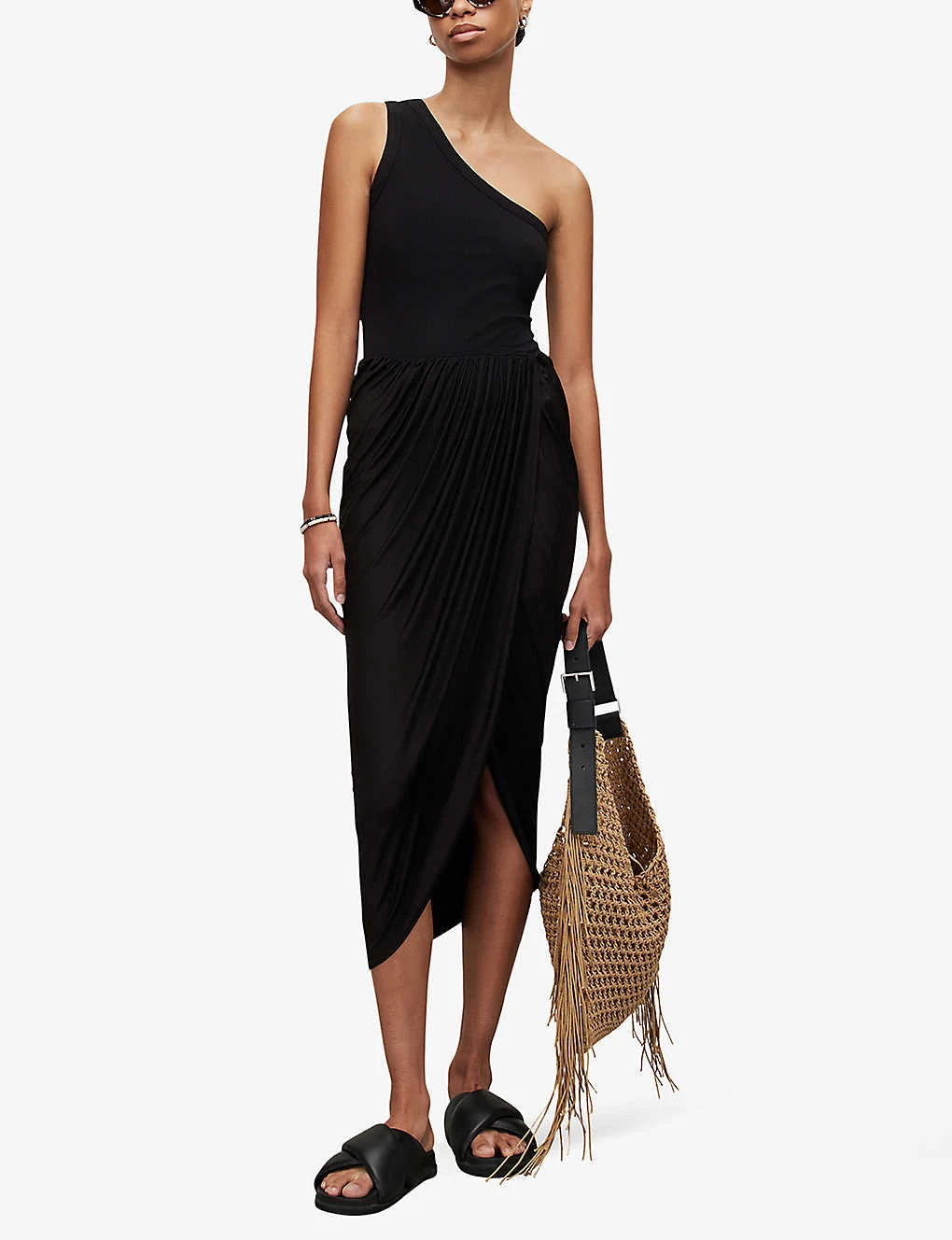 AllSaints Aurelia Asymmetric-hem Stretch-woven Midi Skirt 4 AllSaints Aurelia Asymmetric-hem Stretch-woven Midi Skirt - Image 2