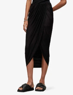 AllSaints Aurelia Asymmetric-hem Stretch-woven Midi Skirt 9 AllSaints Aurelia Asymmetric-hem Stretch-woven Midi Skirt -VogueVibe Store R04085167 BLACK ALT02