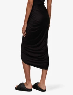 AllSaints Aurelia Asymmetric-hem Stretch-woven Midi Skirt 10 AllSaints Aurelia Asymmetric-hem Stretch-woven Midi Skirt -VogueVibe Store R04085167 BLACK ALT03