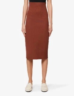 Victoria Beckham Body Slim-fit Stretch-woven Midi Skirt -VogueVibe Store R04085480 BROWN ALT02