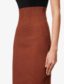 Victoria Beckham Body Slim-fit Stretch-woven Midi Skirt -VogueVibe Store R04085480 BROWN ALT04