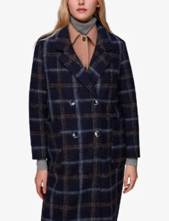 Whistles Double-breasted Check Wool-blend Coat 11 Whistles Double-breasted Check Wool-blend Coat -VogueVibe Store R04085622 NAVY ALT04