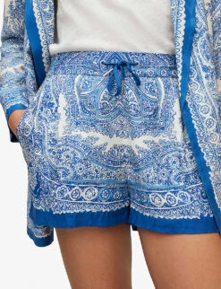 AllSaints Aleida Rafaela Paisley-print Woven Shorts -VogueVibe Store R04086654 BLUEWHITE ALT04