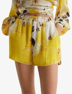 Reiss Odette Floral-print Woven Shorts -VogueVibe Store R04086963 YELLOW ALT02