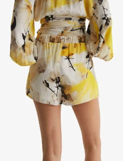 Reiss Odette Floral-print Woven Shorts -VogueVibe Store R04086963 YELLOW ALT03