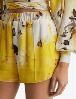 Reiss Odette Floral-print Woven Shorts -VogueVibe Store R04086963 YELLOW ALT04