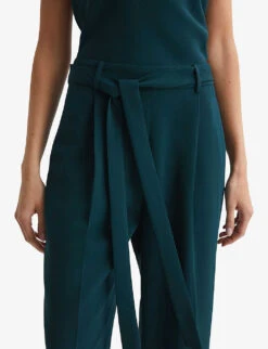 Reiss Maple Off-shoulder Belted-waist Stretch-woven Jumpsuit -VogueVibe Store R04087031 TEAL ALT04