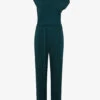 Reiss Maple Off-shoulder Belted-waist Stretch-woven Jumpsuit -VogueVibe Store R04087031 TEAL M