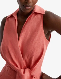 Reiss Suki V-neck Linen Jumpsuit -VogueVibe Store R04087034 CORAL ALT02