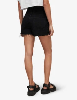 AllSaints Hailey High-rise Raw-hem Denim Shorts -VogueVibe Store R04087383 WASHEDBLACK ALT03