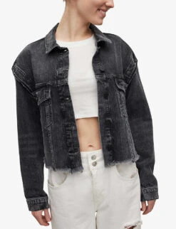 AllSaints Chlo Removable-sleeves Denim Jacket 10 AllSaints Chlo Removable-sleeves Denim Jacket -VogueVibe Store R04087399 WASHEDBLACK ALT02