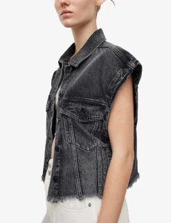 AllSaints Chlo Removable-sleeves Denim Jacket 12 AllSaints Chlo Removable-sleeves Denim Jacket -VogueVibe Store R04087399 WASHEDBLACK ALT04