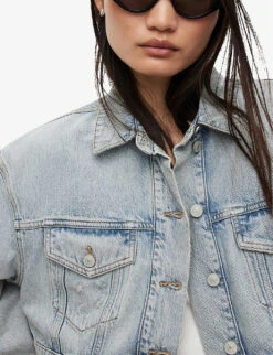 AllSaints Cona Distressed-effect Cropped Denim Jacket -VogueVibe Store R04087433 LIGHTINDIGO ALT04