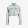 AllSaints Cona Distressed-effect Cropped Denim Jacket -VogueVibe Store R04087433 LIGHTINDIGO M