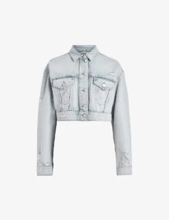 AllSaints Cona Distressed-effect Cropped Denim Jacket