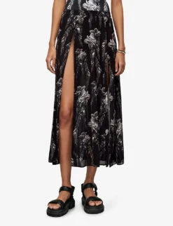 AllSaints Cari Mia Graphic-print Regular-fit Woven Maxi Skirt -VogueVibe Store R04087435 BLACK ALT02