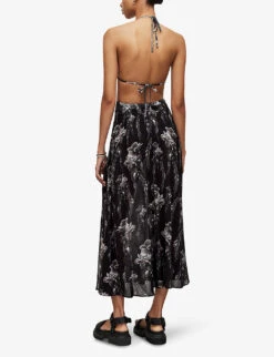 AllSaints Cari Mia Graphic-print Regular-fit Woven Maxi Skirt -VogueVibe Store R04087435 BLACK ALT03