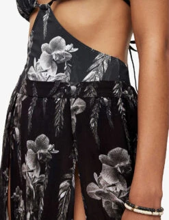 AllSaints Cari Mia Graphic-print Regular-fit Woven Maxi Skirt -VogueVibe Store R04087435 BLACK ALT04