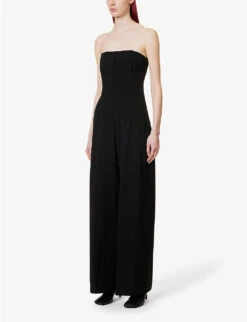 Acne Studios Strapless Wide-leg Stretch-crepe Jumpsuit -VogueVibe Store R04089974 BLACK ALT02