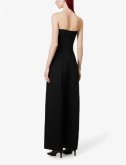 Acne Studios Strapless Wide-leg Stretch-crepe Jumpsuit -VogueVibe Store R04089974 BLACK ALT03