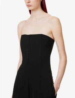 Acne Studios Strapless Wide-leg Stretch-crepe Jumpsuit -VogueVibe Store R04089974 BLACK ALT04