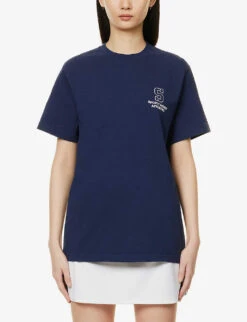 College Logo-print Cotton-jersey T-shirt -VogueVibe Store R04090256 NAVYWHITE ALT02