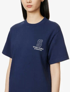 College Logo-print Cotton-jersey T-shirt -VogueVibe Store R04090256 NAVYWHITE ALT04