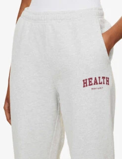 Health Relaxed-fit Cotton-jersey Jogging Bottoms -VogueVibe Store R04090267 HEATHERGRAYMERLOT ALT04
