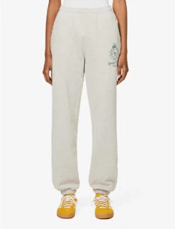 Crown Logo-print Cotton-jersey Jogging Bottoms -VogueVibe Store R04090269 HEATHEROATMEALFOREST ALT02