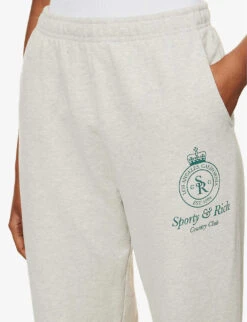 Crown Logo-print Cotton-jersey Jogging Bottoms -VogueVibe Store R04090269 HEATHEROATMEALFOREST ALT04
