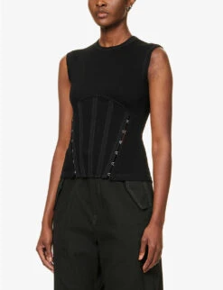 Dion Lee Corset Slim-fit Stretch-organic Cotton Top -VogueVibe Store R04091339 BLACK ALT02