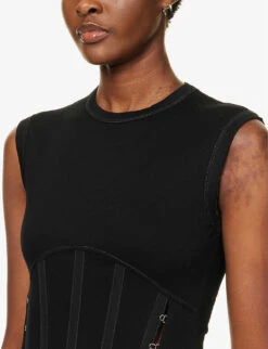 Dion Lee Corset Slim-fit Stretch-organic Cotton Top -VogueVibe Store R04091339 BLACK ALT04