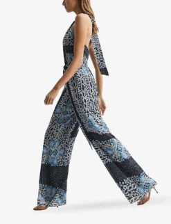 Reiss Cassis Graphic-print Wide-leg Woven Jumpsuit -VogueVibe Store R04091611 NAVY ALT02