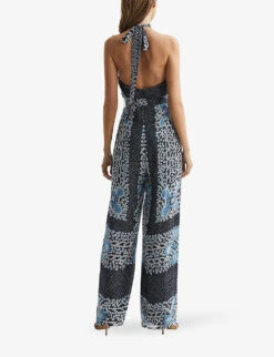 Reiss Cassis Graphic-print Wide-leg Woven Jumpsuit -VogueVibe Store R04091611 NAVY ALT03