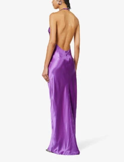 Valeria Halter-neck Side-split Satin Maxi Dress -VogueVibe Store R04091973 ORCHIDPURPLE ALT03