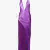 Valeria Halter-neck Side-split Satin Maxi Dress -VogueVibe Store R04091973 ORCHIDPURPLE M