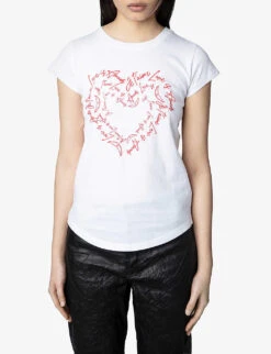 Zadig & Voltaire Skinny Heart Short-sleeved Cotton-jersey T-shirt -VogueVibe Store R04093867 BLANC ALT02
