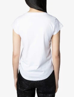 Zadig & Voltaire Skinny Heart Short-sleeved Cotton-jersey T-shirt -VogueVibe Store R04093867 BLANC ALT03