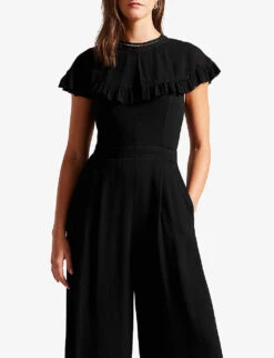 Ted Baker Olivvee Cape-sleeve Woven Jumpsuit -VogueVibe Store R04093901 BLACK ALT02