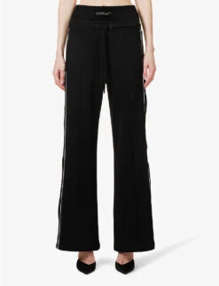 Logo-print Wide-leg High-rise Jersey Jogging Bottoms -VogueVibe Store R04093978 BLACKNOCOLOR ALT02