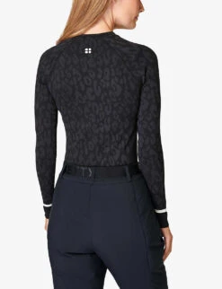 Sweaty Betty Leopard Jacquard Stretch-jersey Top -VogueVibe Store R04094041 BLACKLEOPARDPAINT ALT03