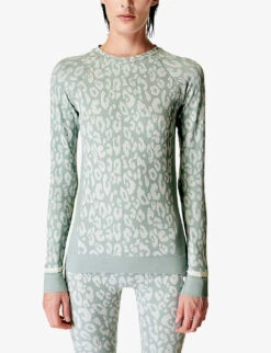 Sweaty Betty Leopard-print Stretch-woven Base Layer Top -VogueVibe Store R04094043 BLUELEOPARDJCQURD ALT02