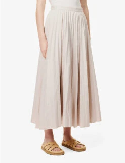 Joseph Siddons Pleated Mid-rise Linen-blend Maxi Skirt -VogueVibe Store R04095419 BLUSH ALT02