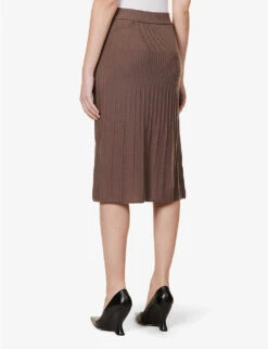 Joseph Ribbed Flared-hem Wool Knitted Midi Skirt -VogueVibe Store R04095438 TRUFFLE ALT03