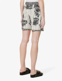 Joseph Floral-pattern Split-hem Knitted Shorts -VogueVibe Store R04095458 BLACKCOMBO ALT03