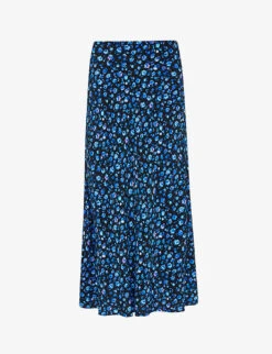 Whistles Floral-pint Woven Midi Skirt